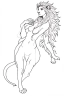 Ishtar goddess full body lion tattoo design idea