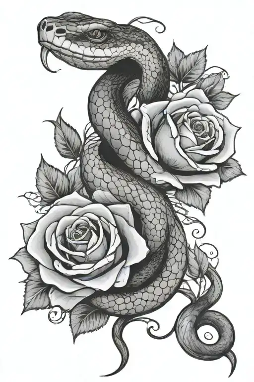 snake and roses wrapped tattoo design idea