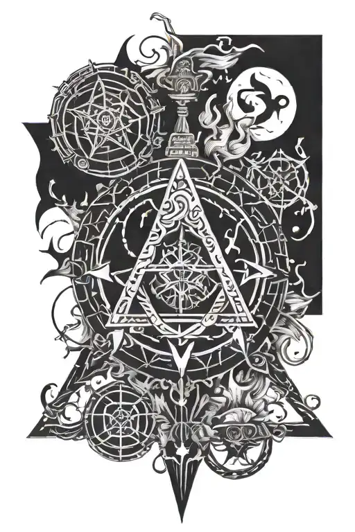 Witchy darklettering occult symbols tattoo design idea
