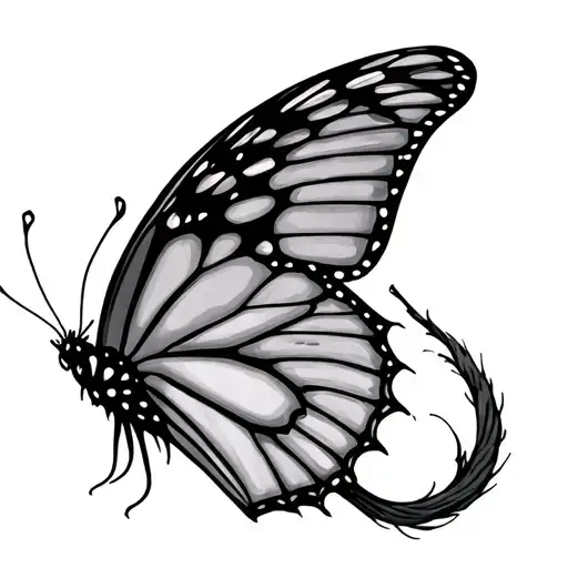 create me a kaleidoscope pair of half very butterfly exotic wings I want curly long antennas and a sexy long devil'stail tattoo design idea