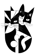 A tattoo using cubism Kandinsky and Bauhaus style. The tattoo should have two cats. One cat is an artist and the other l tattoo design idea