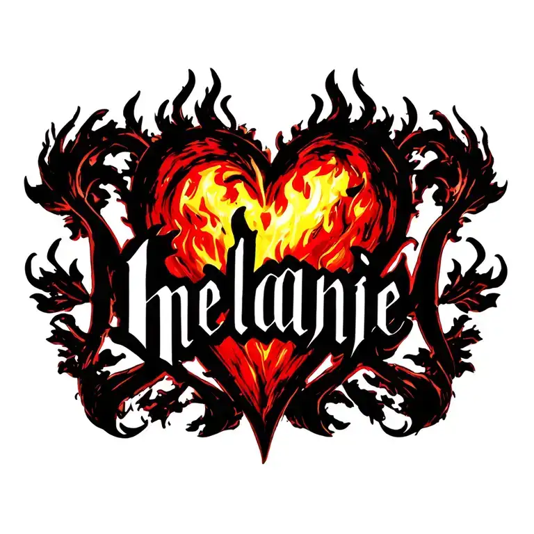 "Mélanie" Coeur Corloge Fire tattoo design idea