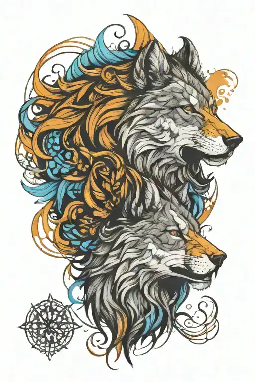 wolf, lion, king tattoo design idea