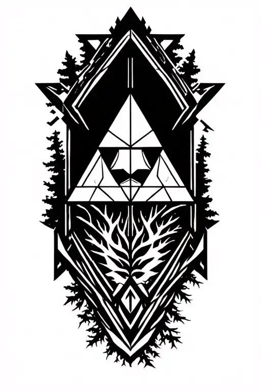 Forest line tattoo with Zelda's tri force simple and Yu-Gi-Oh dark magician  tattoo design idea