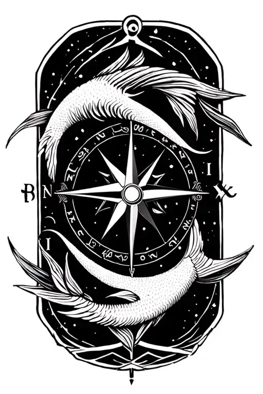 nordic compass, pisces zodiac tattoo design idea