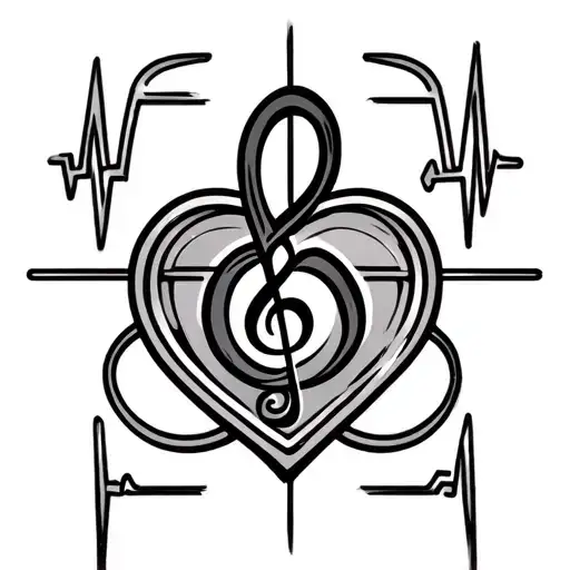 Heart beat, treble clef, cross and infinity circle tattoo design idea