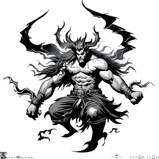 Raijin God of thunder lightning tattoo design idea