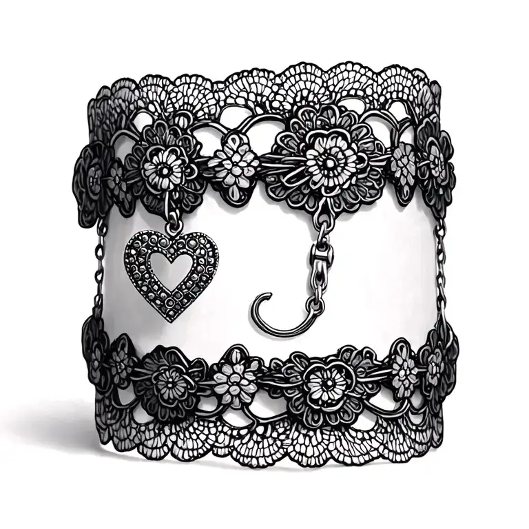 lace bracelet with heart charm tattoo design idea