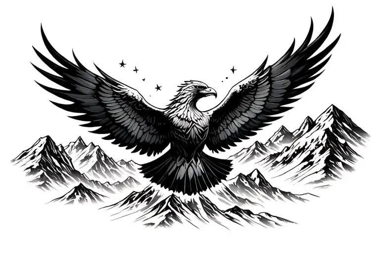 phoenix soaring over a mountain range tattoo design idea