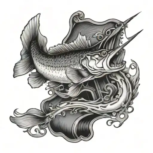 walleye guitar tattoo design idea
