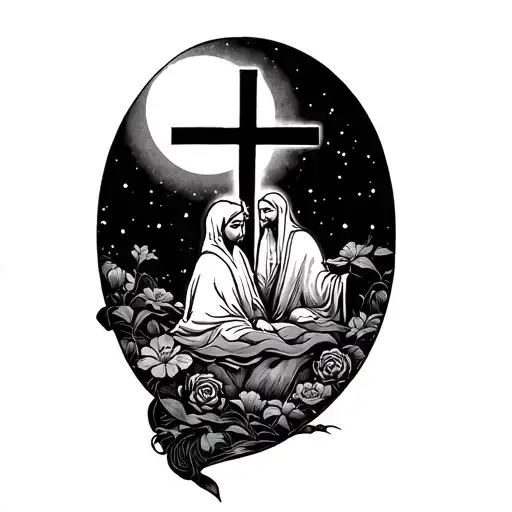 Create a tattoo that wraps around my lower leg from my knee to my ankle incorporating  Christianity and Japanese artwork tattoo design idea