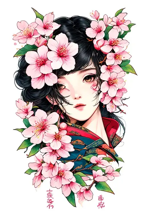Cherry blossoms and in Japanese never give up tattoo design idea
