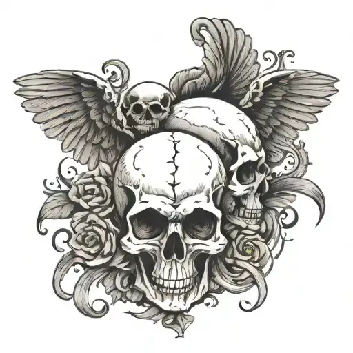 two skulls facing each other but in the style of a pistol with one having wings  tattoo design idea