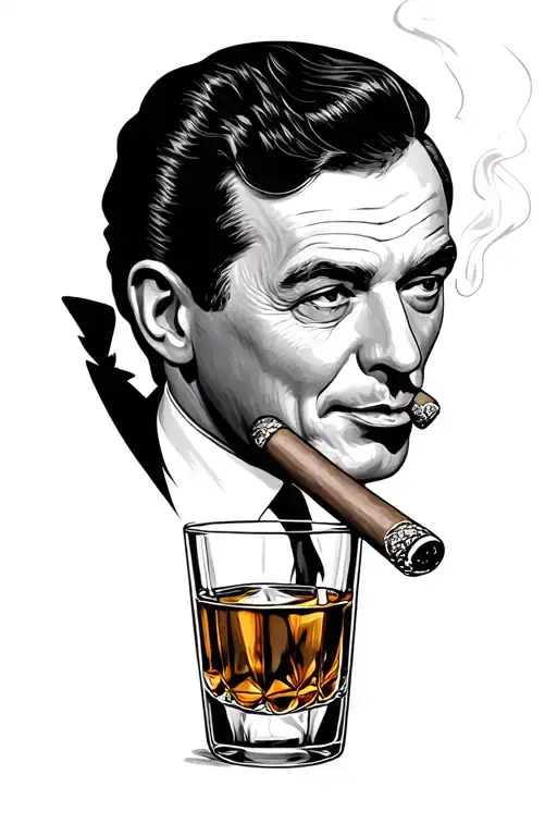 Goose smoking cigar and drinking whiskey glass my way Frank Sinatra tattoo design idea