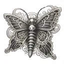 Cross and a mix between a butterfly and a moth emerging tattoo design idea