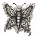 Cross and a mix between a butterfly and a moth emerging tattoo design idea