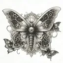 Cross and a mix between a butterfly and a moth emerging tattoo design idea