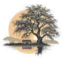 weeping willow tree at sunset with couple sitting tattoo design idea