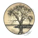 weeping willow tree at sunset with couple sitting tattoo design idea