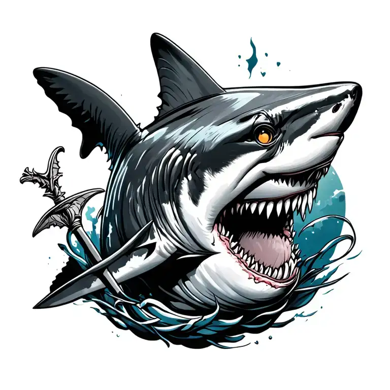 shark and sward wrapped tattoo design idea