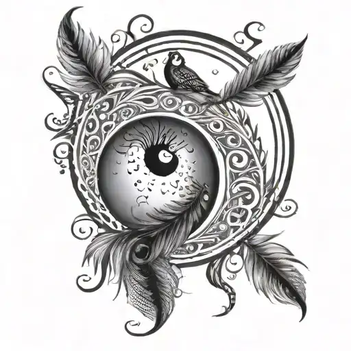 Peacock feathers falling with moon and chand and shyam written in Viking Rune tattoo design idea