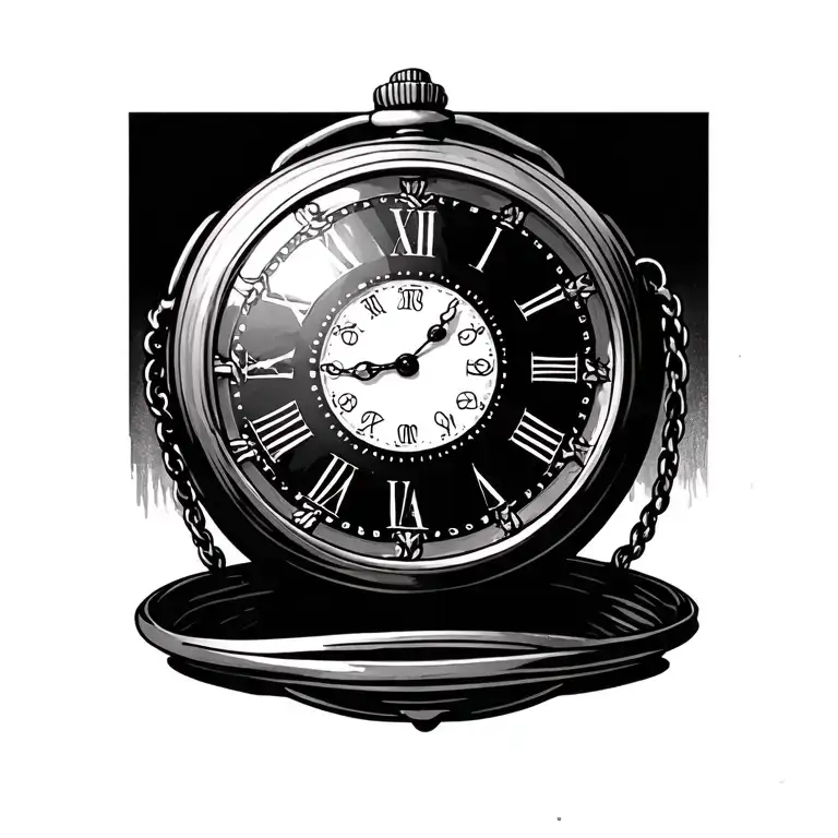 pocket watch with birth date tattoo design idea