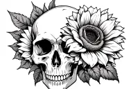 gothic rose sunflower inside skull tattoo design idea