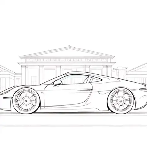 A minimalist outline of a sleek sports car with a subtle mansion in the background, signifying ambition and luxury tattoo design idea