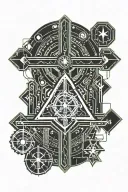 cyber sigilism base goes from the shoulder having 3 crosses and a southern cross on top of the pec tattoo design idea