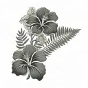hibiscus, fern, Adam's rib tattoo design idea