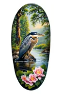 Flowing river, great blue heron, cypress trees, camelia flowers, river otter tattoo design idea