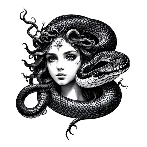 Medusa and snake tattoo tattoo design idea