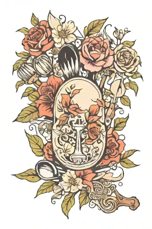 floral baking utensils and surrounded tattoo design idea