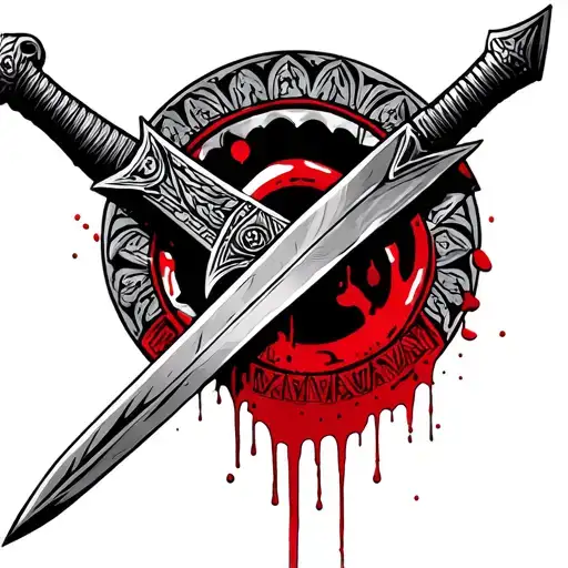 Aztec sword with blood spilling down sword tattoo design idea