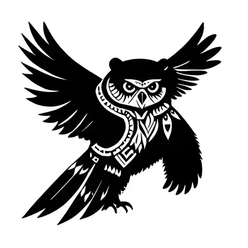 totem native American with falcon bear and owl  tattoo design idea