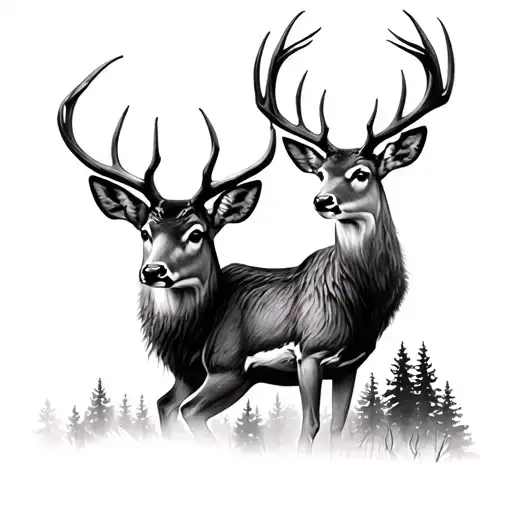 deer and forest tattoo design idea