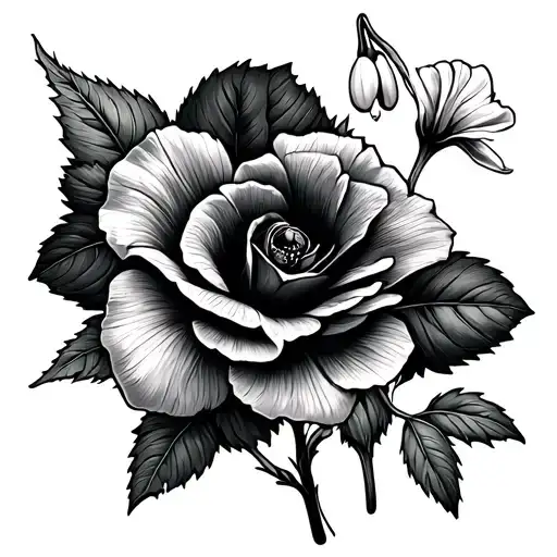 small simple fine line rose, morning glory, and snowdrop carnation tattoo design idea