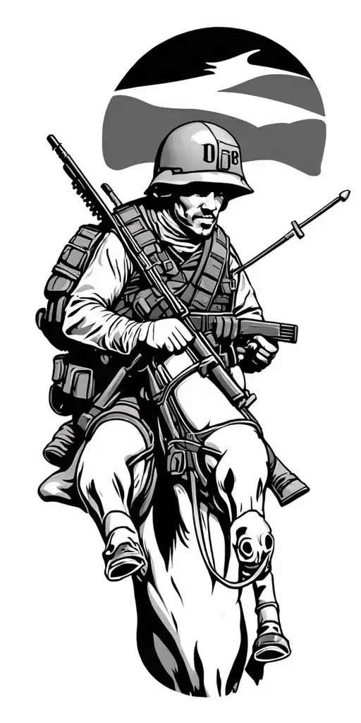 military themed tatto.  operation Iraqi freedom 08-09, cavalry images, us army.  American traditional styling. tattoo design idea