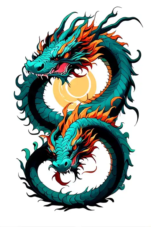 Tattoo Concept:- Central Imagery: Two dragons intertwining from wrist to elbow, their bodies forming a subtle circular  tattoo design idea