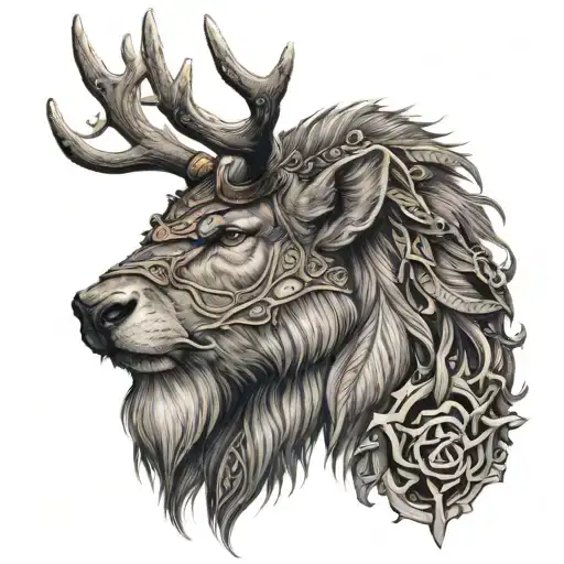 reindeer beast warrior tattoo design idea
