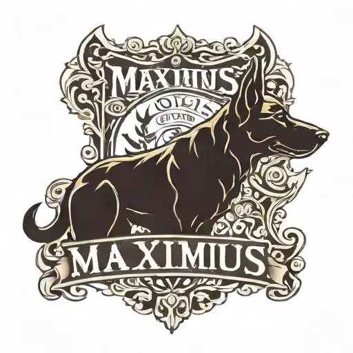 dog silhouette with name Maximus inside tattoo design idea