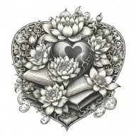 Female, Lotus Flower, Book, Heart/Love tattoo design idea