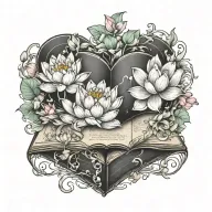 Female, Lotus Flower, Book, Heart/Love tattoo design idea
