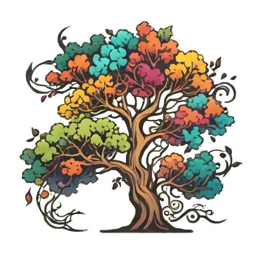 multi coloured tree  tattoo design idea