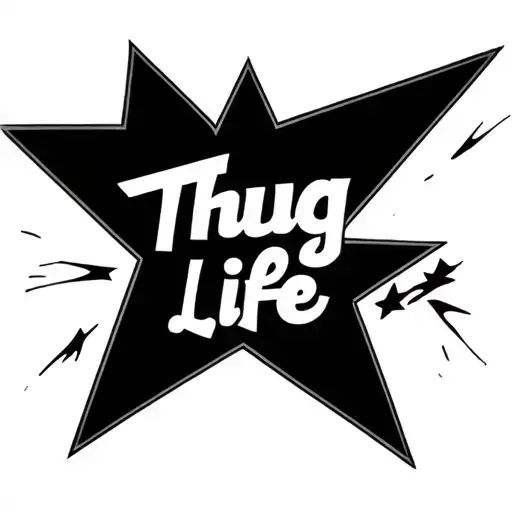 rockstar logo, inside star cursive writing that says thug life tattoo design idea