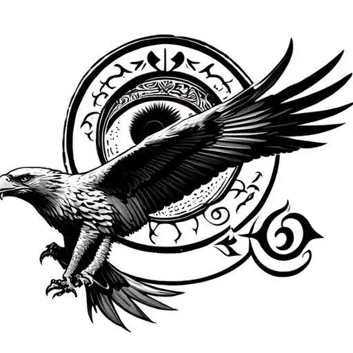 eagle soaring and eye of horus above it  tattoo design idea