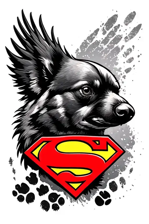 cardinal bird dog pawprint and superman emblem  tattoo design idea