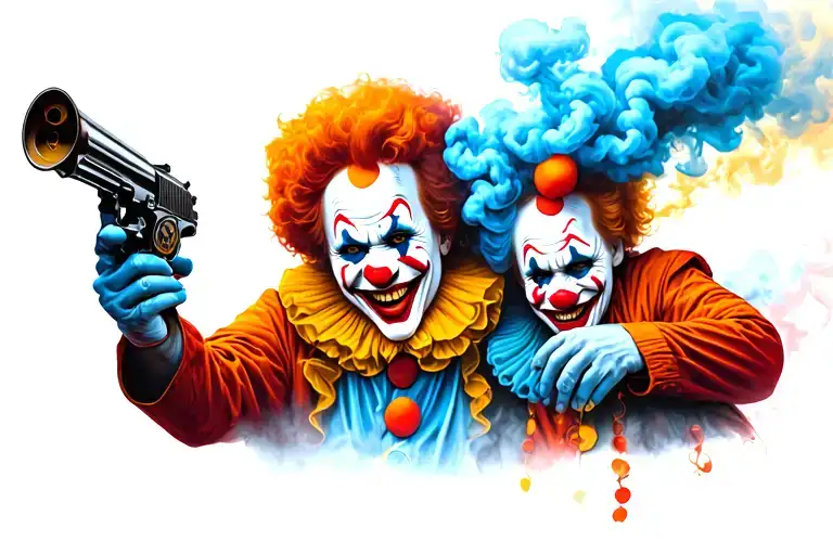 Clowns with smoke gun tattoo design idea