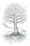 Tree of Life surrounded with music notes flowing in a brush stroke style tattoo design idea