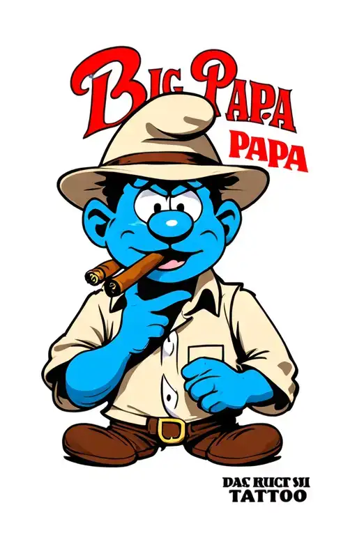 "Big Papa" gangster papa smurf smoking a cigar tattoo design idea